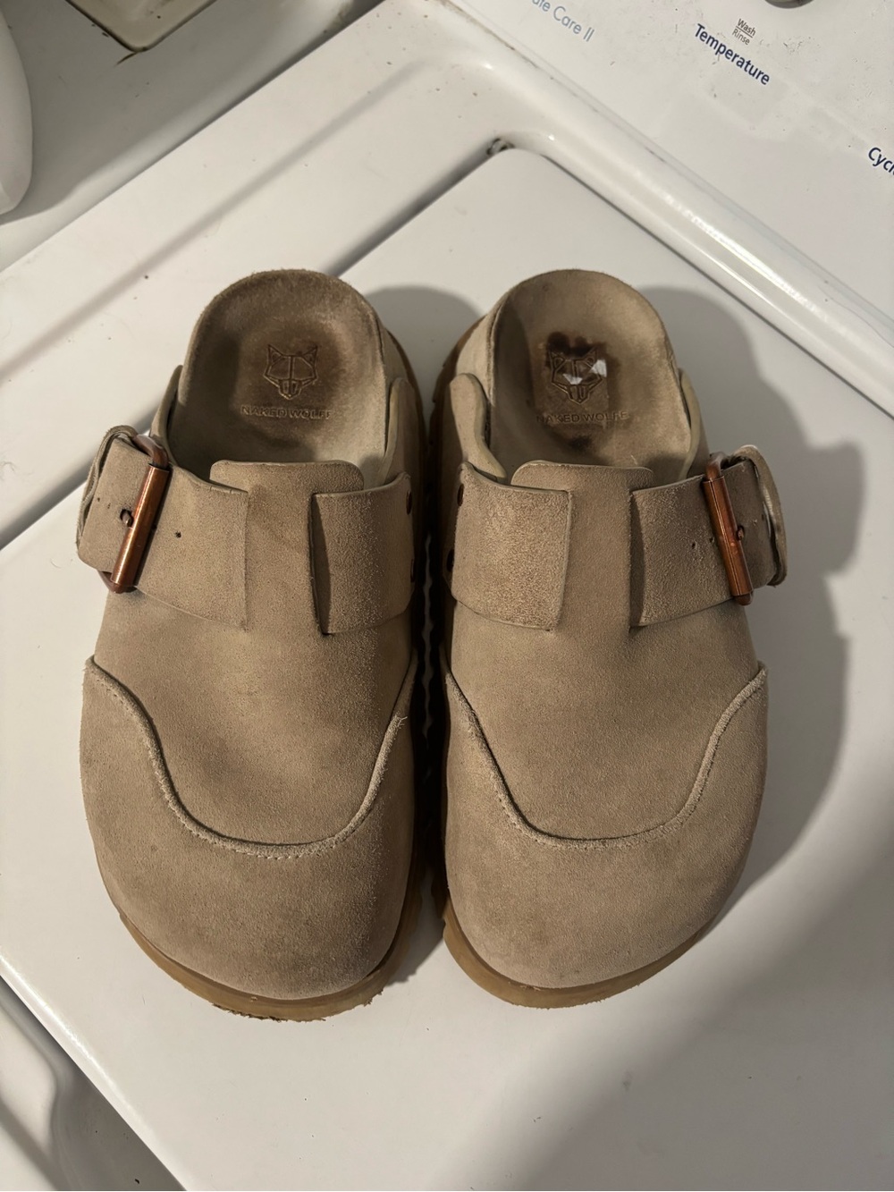 NAKED WOLFE Vivi Suede Leather Chunky Clogs Mules Slip On Slippers Tan Size 38 8 - Picture 4 of 8